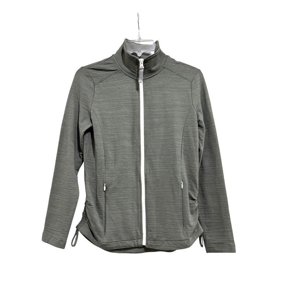 T‎ by Talbots Olive Green Space Dye Full Zip Jacket UPF 50+ Petite XS Activewear